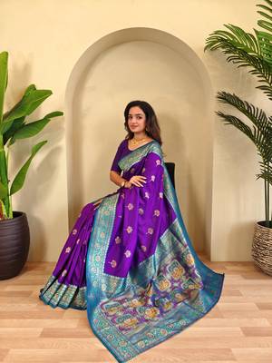 Purple art silk  woven saree 3