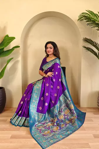 Purple art silk  woven saree