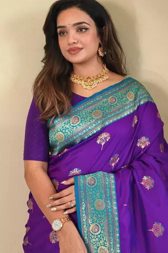 Purple art silk  woven saree