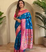Teal art silk  woven saree