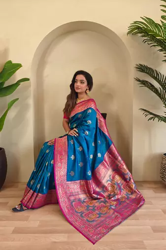Teal art silk  woven saree