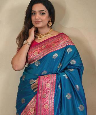 Teal art silk  woven saree 4