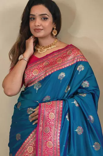 Teal art silk  woven saree