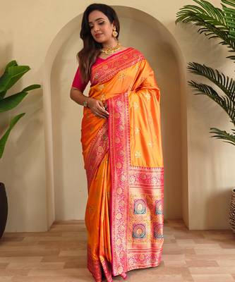 Yellow art silk  woven saree 2