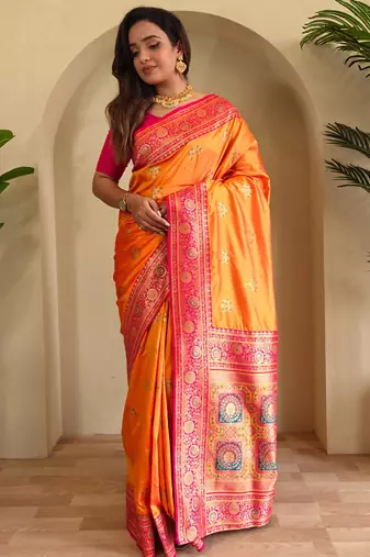 Yellow art silk  woven saree