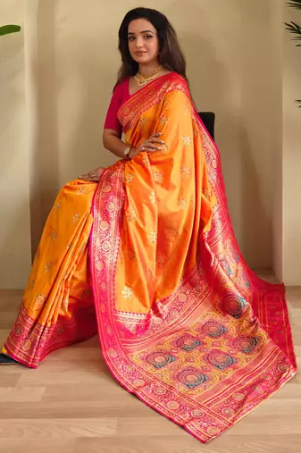 Yellow art silk  woven saree