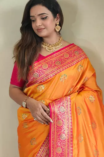 Yellow art silk  woven saree