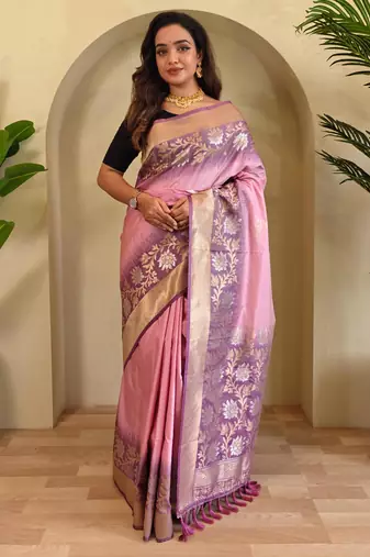 Baby pink art silk  woven saree