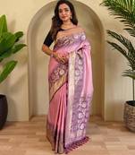 Baby pink art silk  woven saree