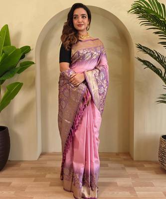 Baby pink art silk  woven saree 2