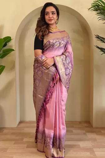 Baby pink art silk  woven saree