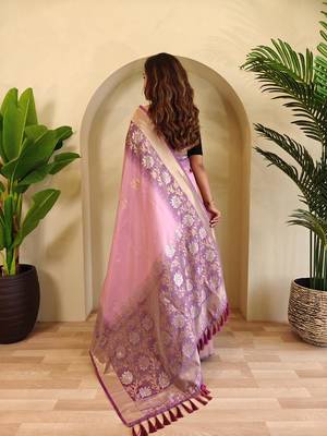 Baby pink art silk  woven saree 3