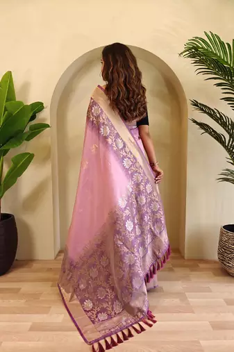 Baby pink art silk  woven saree