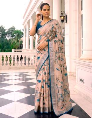 Premium tussar silk saree with elegant viscose zari border 1