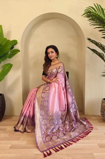 Baby pink art silk  woven saree