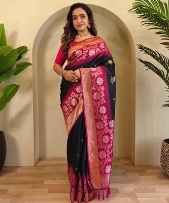 Black art silk  woven saree 1