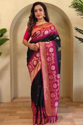 Black art silk  woven saree
