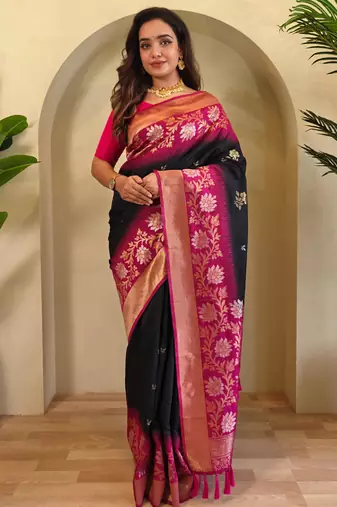 Black art silk  woven saree