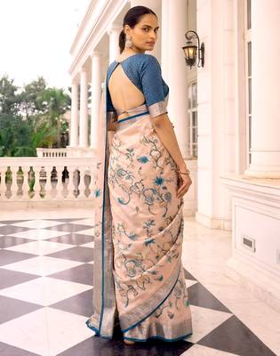 Premium tussar silk saree with elegant viscose zari border 3