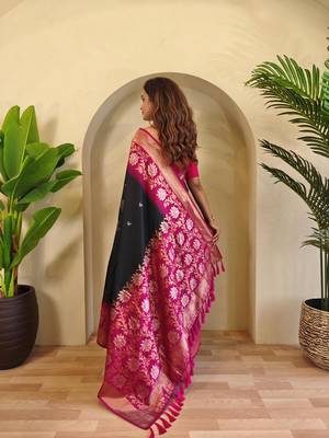 Black art silk  woven saree 3