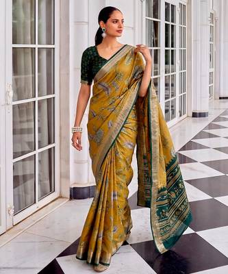 Premium tussar silk saree with elegant viscose zari border 1