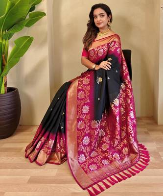 Black art silk  woven saree 4