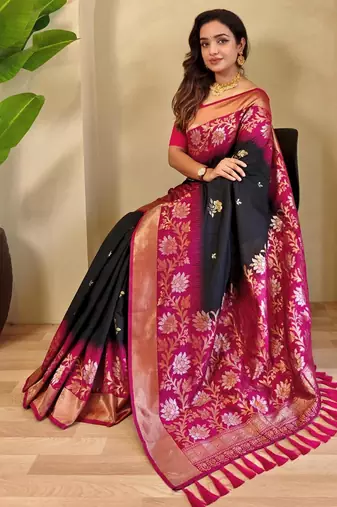 Black art silk  woven saree