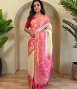 Cream art silk  woven saree