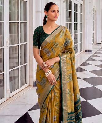 Premium tussar silk saree with elegant viscose zari border 2