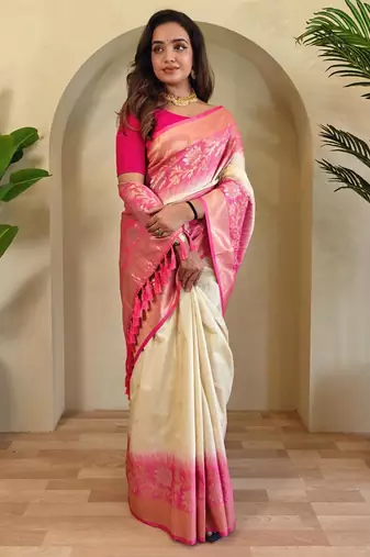 Cream art silk  woven saree