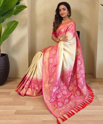 Cream art silk  woven saree 3
