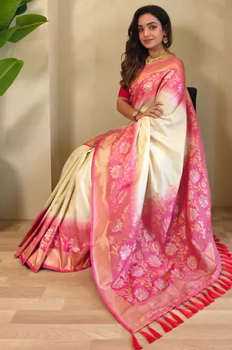 Cream art silk  woven saree