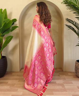 Cream art silk  woven saree 4