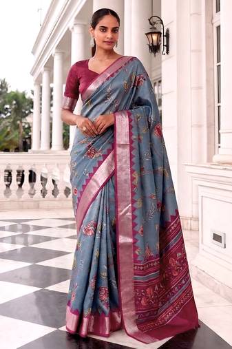 Premium tussar silk saree with elegant viscose zari border