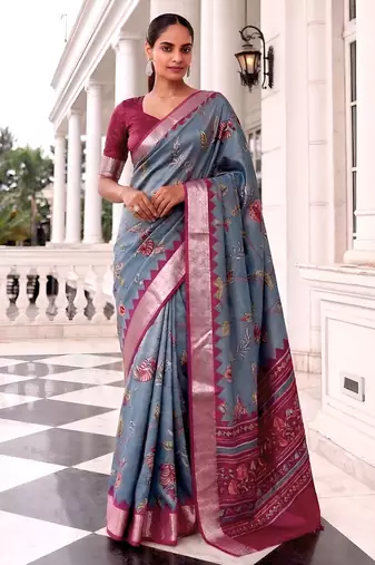Premium tussar silk saree with elegant viscose zari border