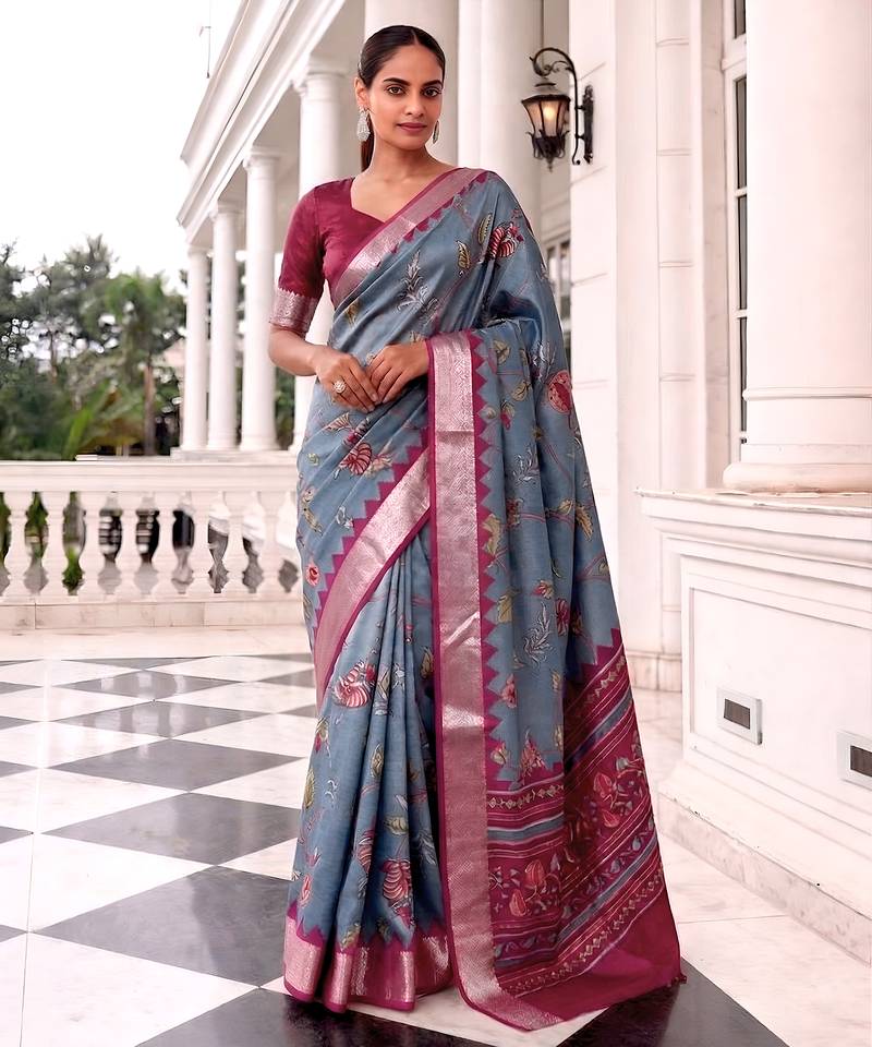 Premium tussar silk saree with elegant viscose zari border