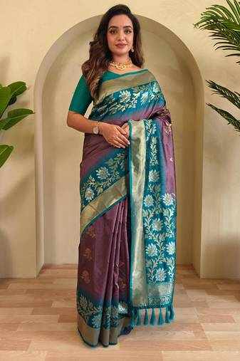 Dark onion pink art silk  woven saree
