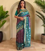 Dark onion pink art silk  woven saree