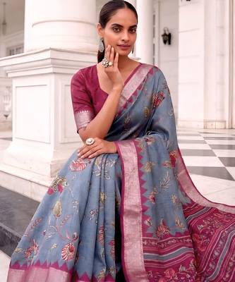 Premium tussar silk saree with elegant viscose zari border 2