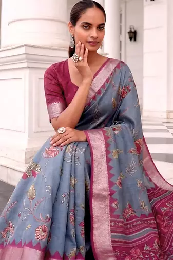 Premium tussar silk saree with elegant viscose zari border