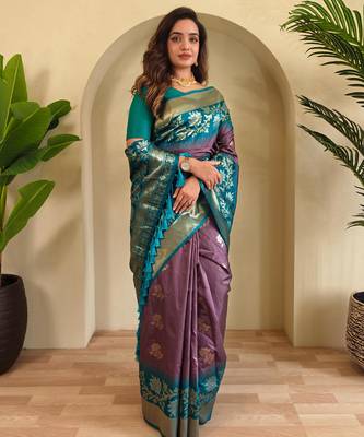 Dark onion pink art silk  woven saree 2