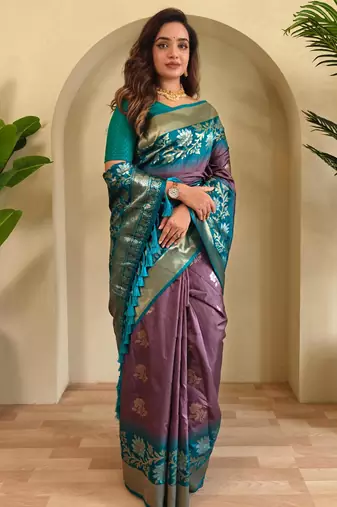 Dark onion pink art silk  woven saree