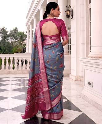 Premium tussar silk saree with elegant viscose zari border 3