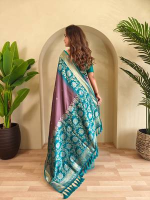 Dark onion pink art silk  woven saree 3