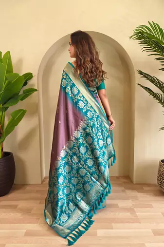 Dark onion pink art silk  woven saree