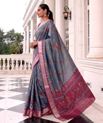 Premium tussar silk saree with elegant viscose zari border 4