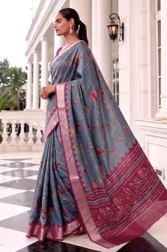 Premium tussar silk saree with elegant viscose zari border