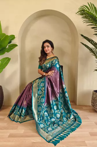 Dark onion pink art silk  woven saree