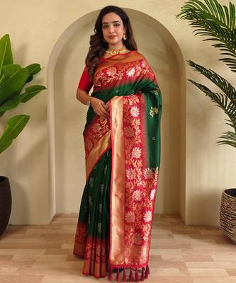 Green art silk  woven saree 1