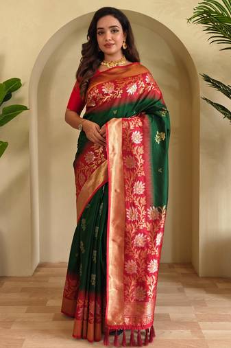 Green art silk  woven saree